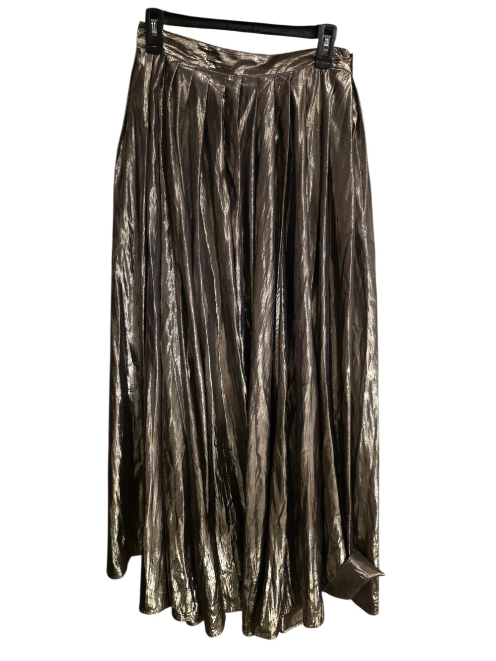 Free People Metallic Pleated Maxi Skirt Bronze Gold Size 10